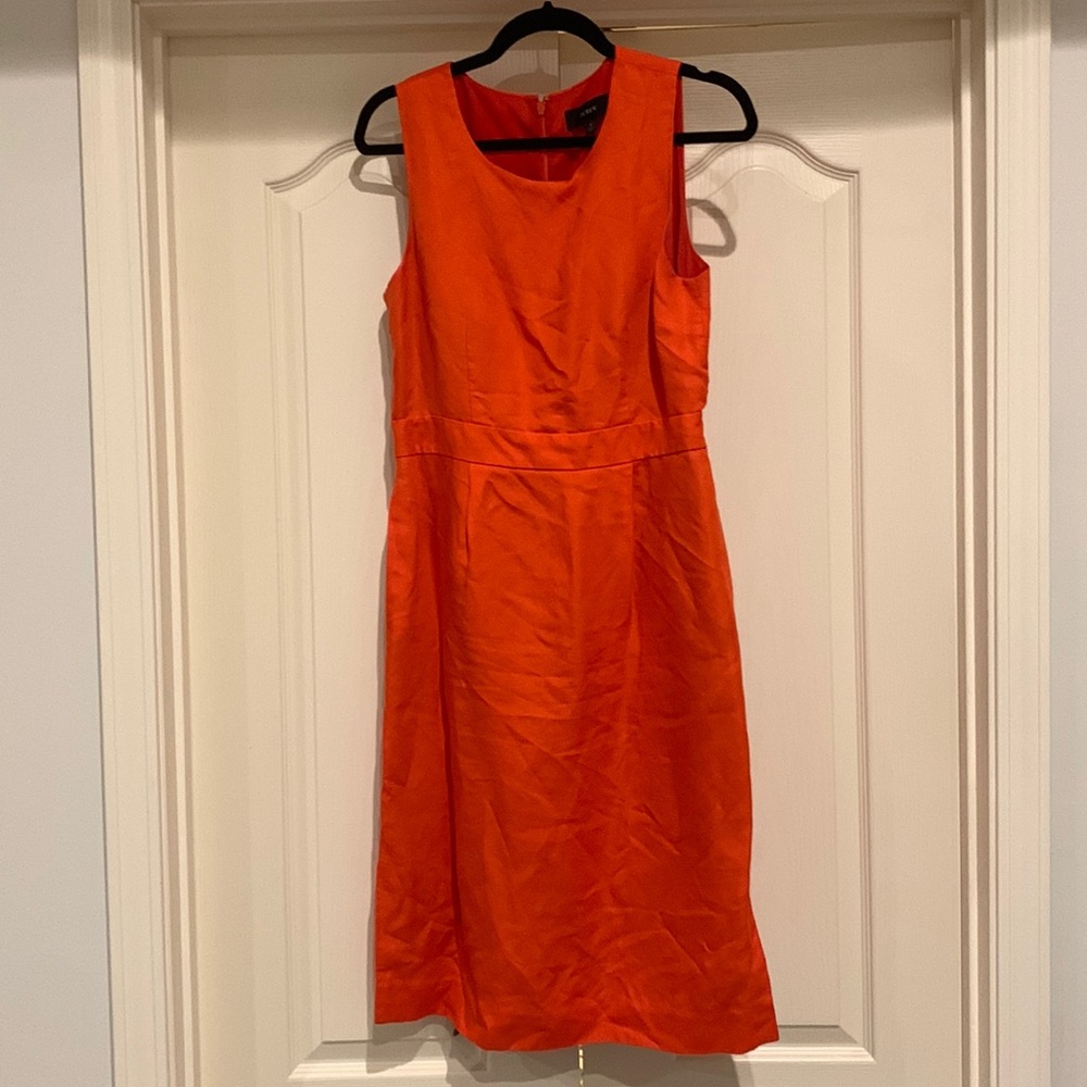 J Crew orange linen dress size 8